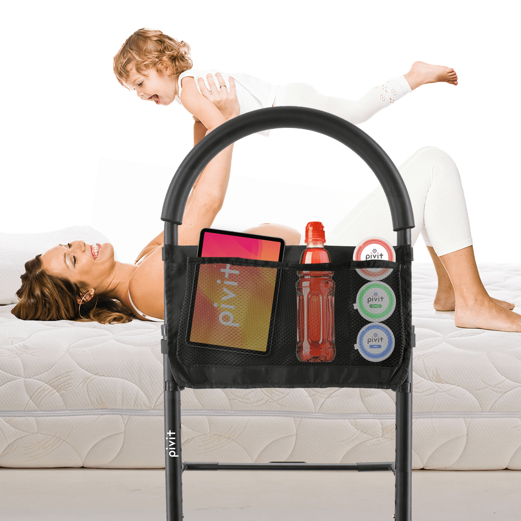 Pivit Bed Assist Safety Bar with Storage Pocket Height Adjustable with NonSlip Grab Handle