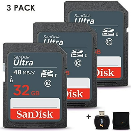 Sd Card For Fusion 3 3 Pack SanDisk 32GB SD Memory Card (96gb Total) UHS-I Class 10 80MB/s + Memory Card Reader / wallet bundle kit ()