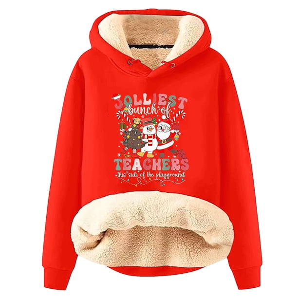 WILLBEST Sudadera con Capucha para Mujer, Otoño/Invierno, con Estampado Navideño de Letras, Gruesa y Cálida X-Grande