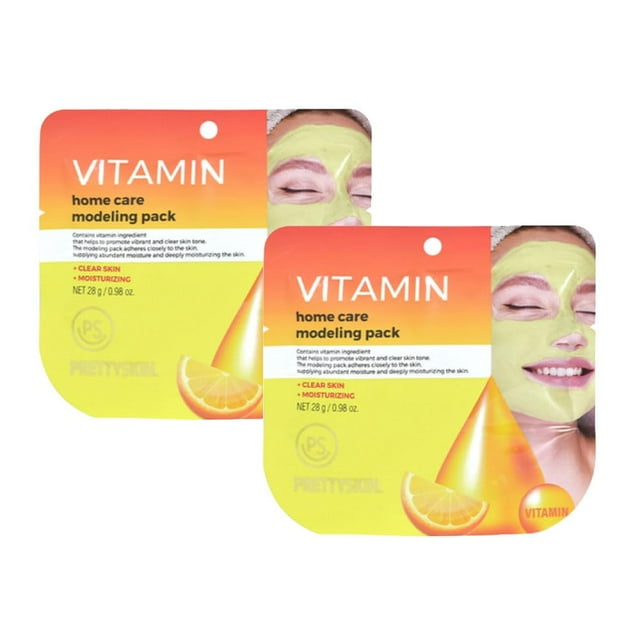 PS.PRETTYSKIN Paquete de mascarillas modeladoras coreanas con espátula (paquete de 2) (vitamina)