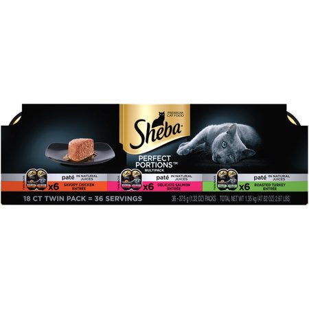Sheba Perfect Portions Pate Wet Cat Food, Grain Free Chicken, Salmon, Turkey Multipack, (18) 2.6 oz. Twin-Pack (Best Pate In Nyc)
