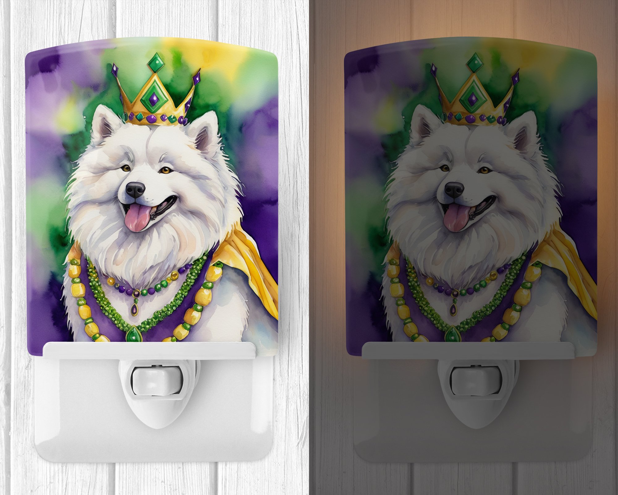 Samoyed King of Mardi Gras Ceramic Night Light 4 in x 6 in