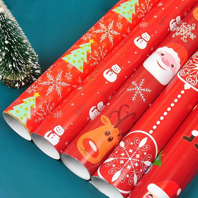 5Pcs/Set Gift Wrapping Paper Bright Color Christmas Theme Tear-Resistant Colorful Gift Package Exquisite Printed Packing Papers for Christmas