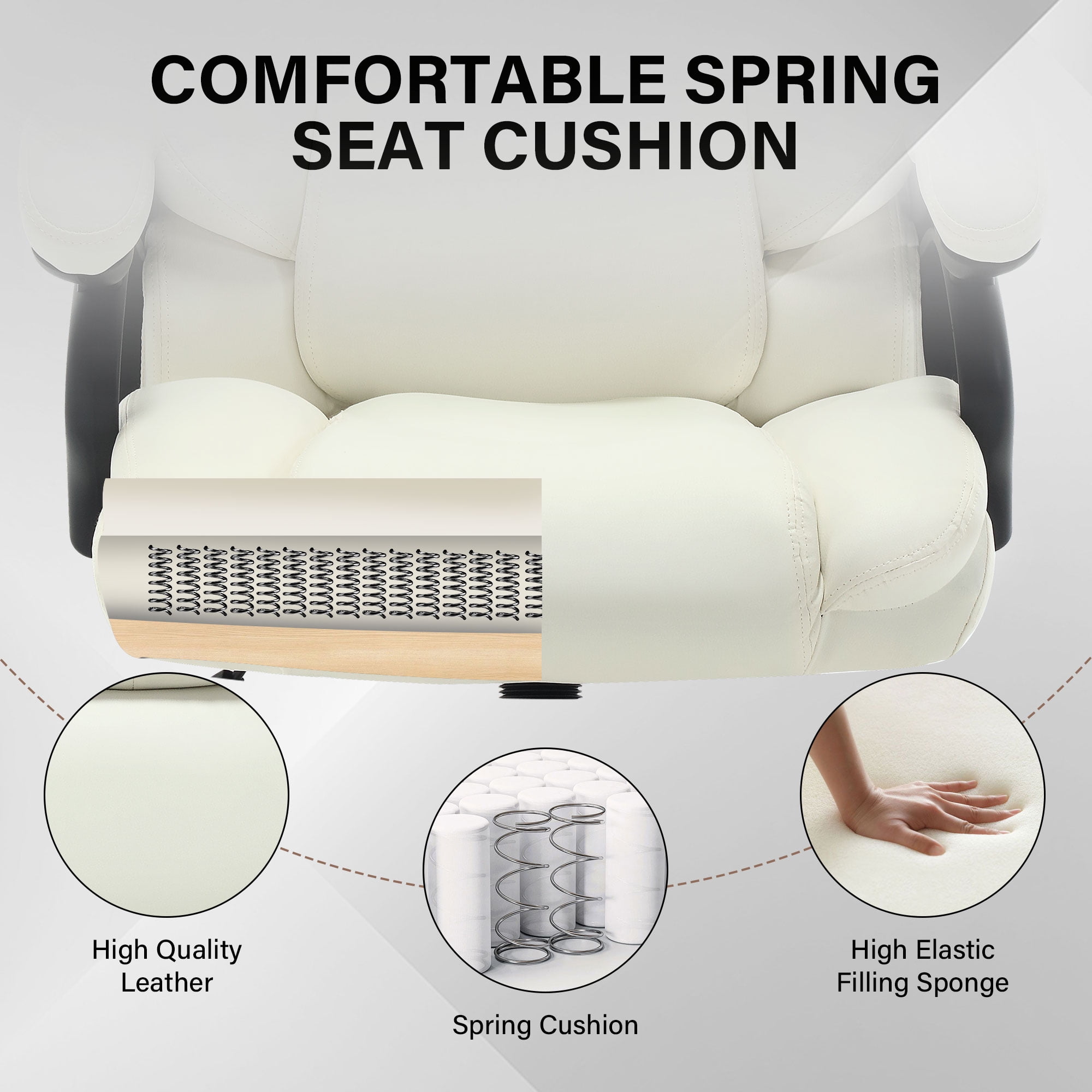 JONPONY Big and Tall Office Chair 500LBS Wide Seat Ergonomic Computer Desk Chair High Back Executive Leather Chair Adjustable Task Chair Lumbar Back Support 8 Hours Heavy Duty Design,White