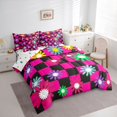 thumbnail image 3 of Homewish Boys Girls Groovy Flower Bedding Comforter Set 7 Pieces,Geometric Plaid Full Bedding Set Lightweight,Vintage Aesthetic Fitted Sheet Flat Sheet,Breathable Home Decor,Reversible, 3 of 8