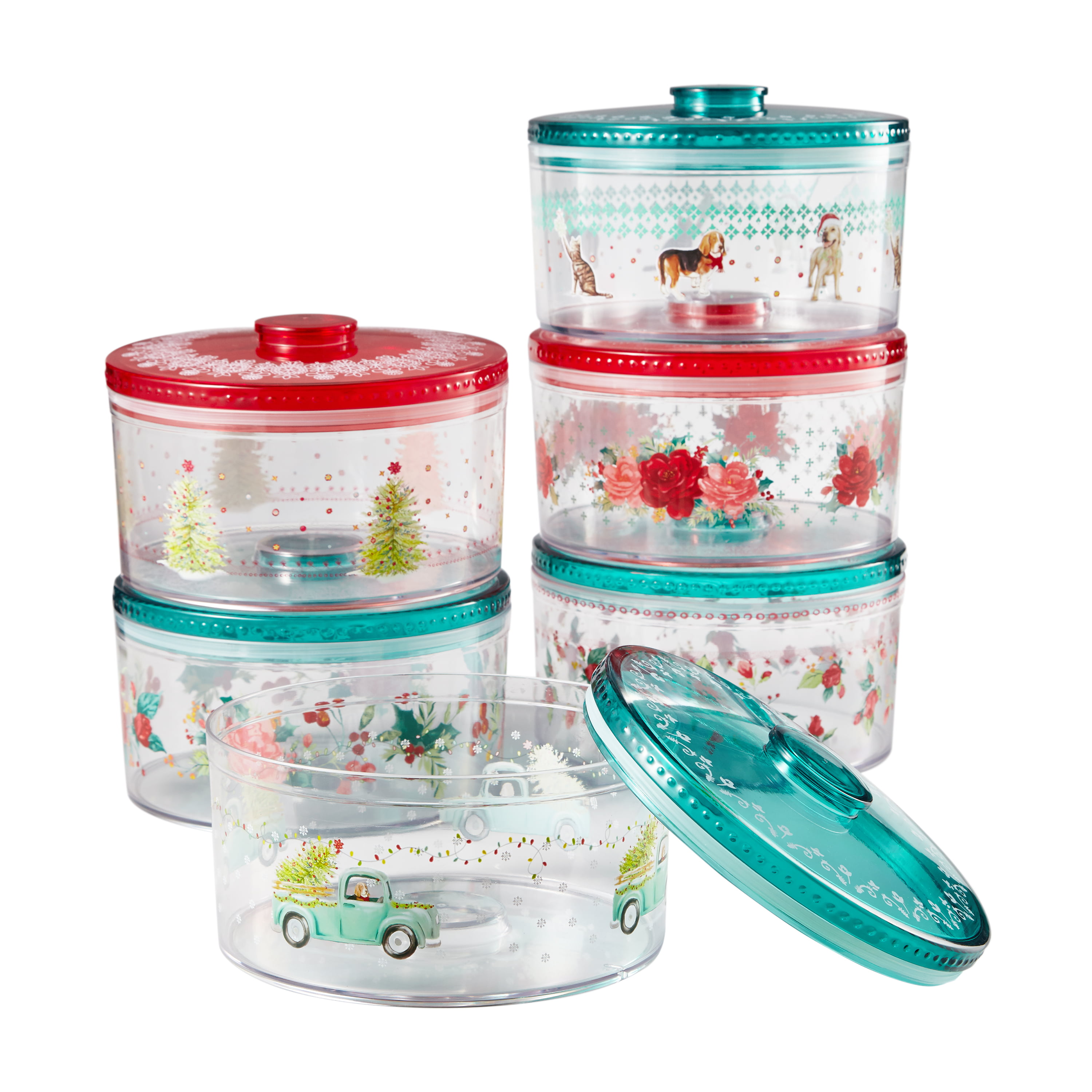 The Pioneer Woman Christmas Poinsettia 2 Piece Cookie Canister Food Storage Set