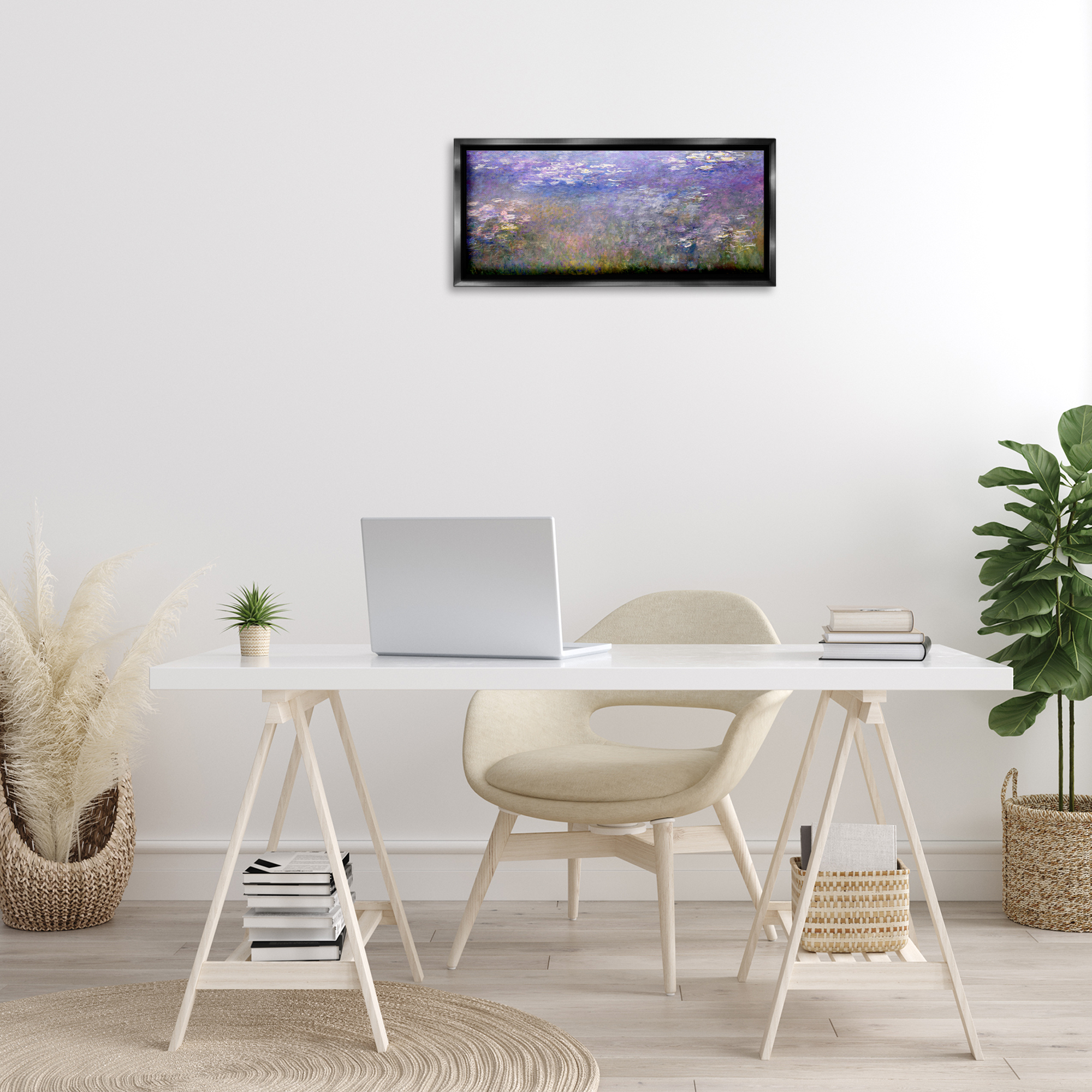 Stupell Industries Classic Monet Pond Lilies Landscape & Nature Painting Black Floater Framed Canvas Art Print Wall Art, 25 x 11