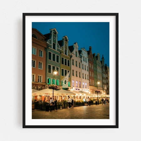 Gdansk at Night 02 - Gdansk Pomorskie Poland Photography Black Framed Wall Art Print 16 x 20 inches