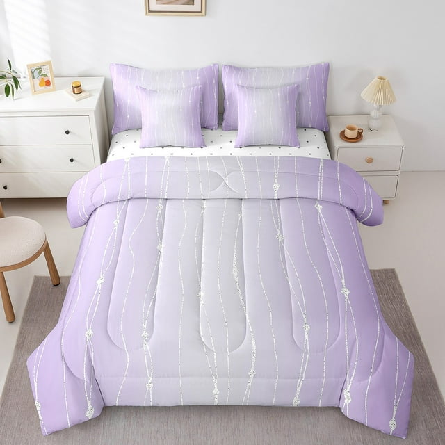YST Lilac Purple and Grey Watercolor Comforter Set, 7-Piece, Ombre Gradient Design, King