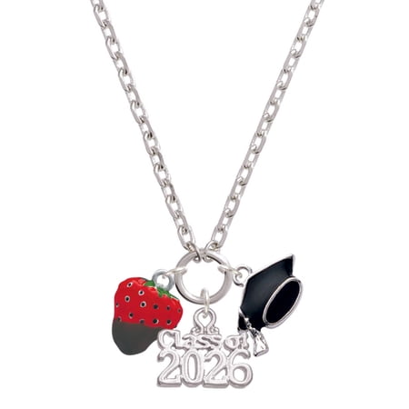 Delight Jewelry Silver-tone 3-D Chocolate Dipped Strawberry - Class of 2026 Graduation Zoey Charm Necklace, 28"