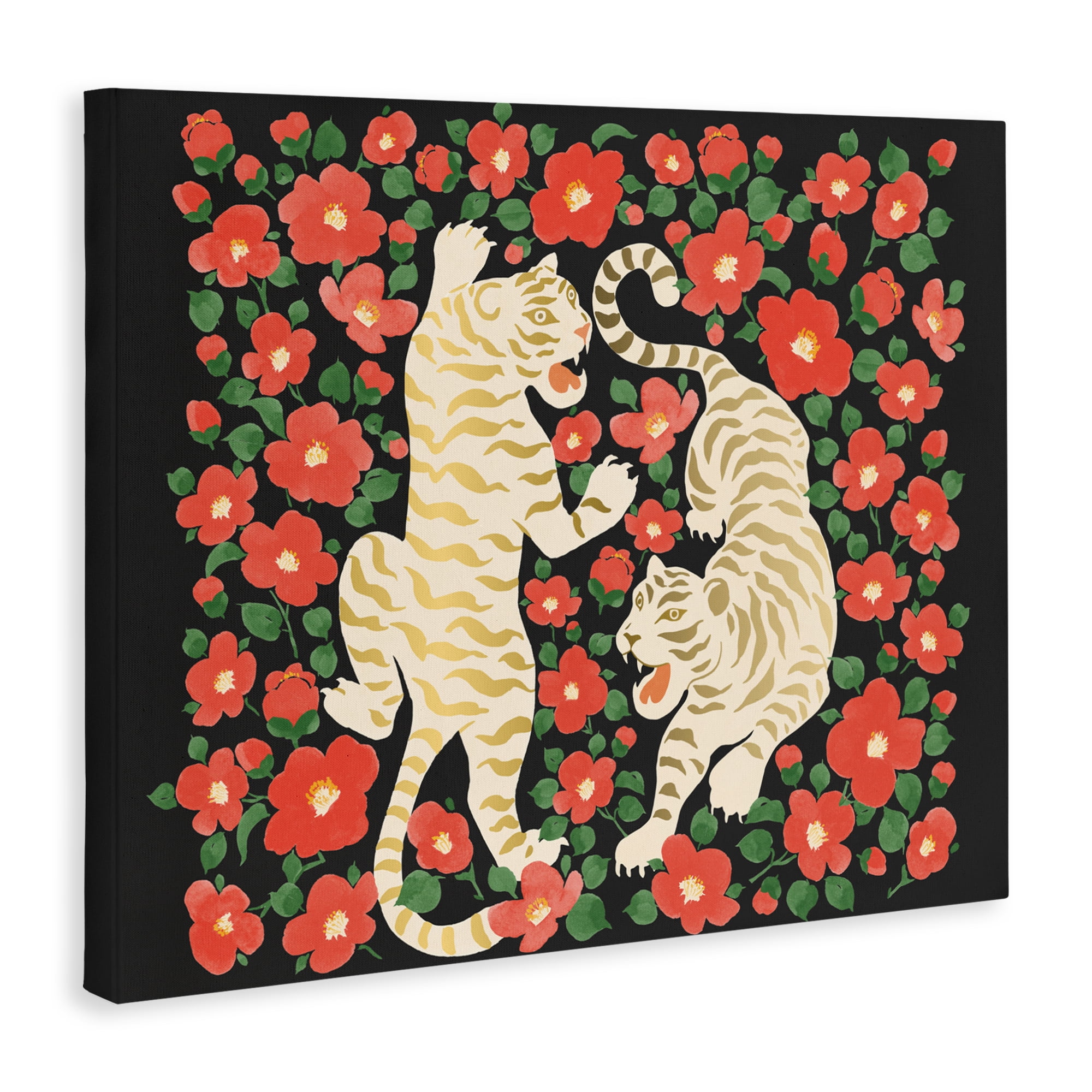 Stupell Industries Ivory Twin Tigers Among Flowers Canvas Wall Art, design by Karolina Sato