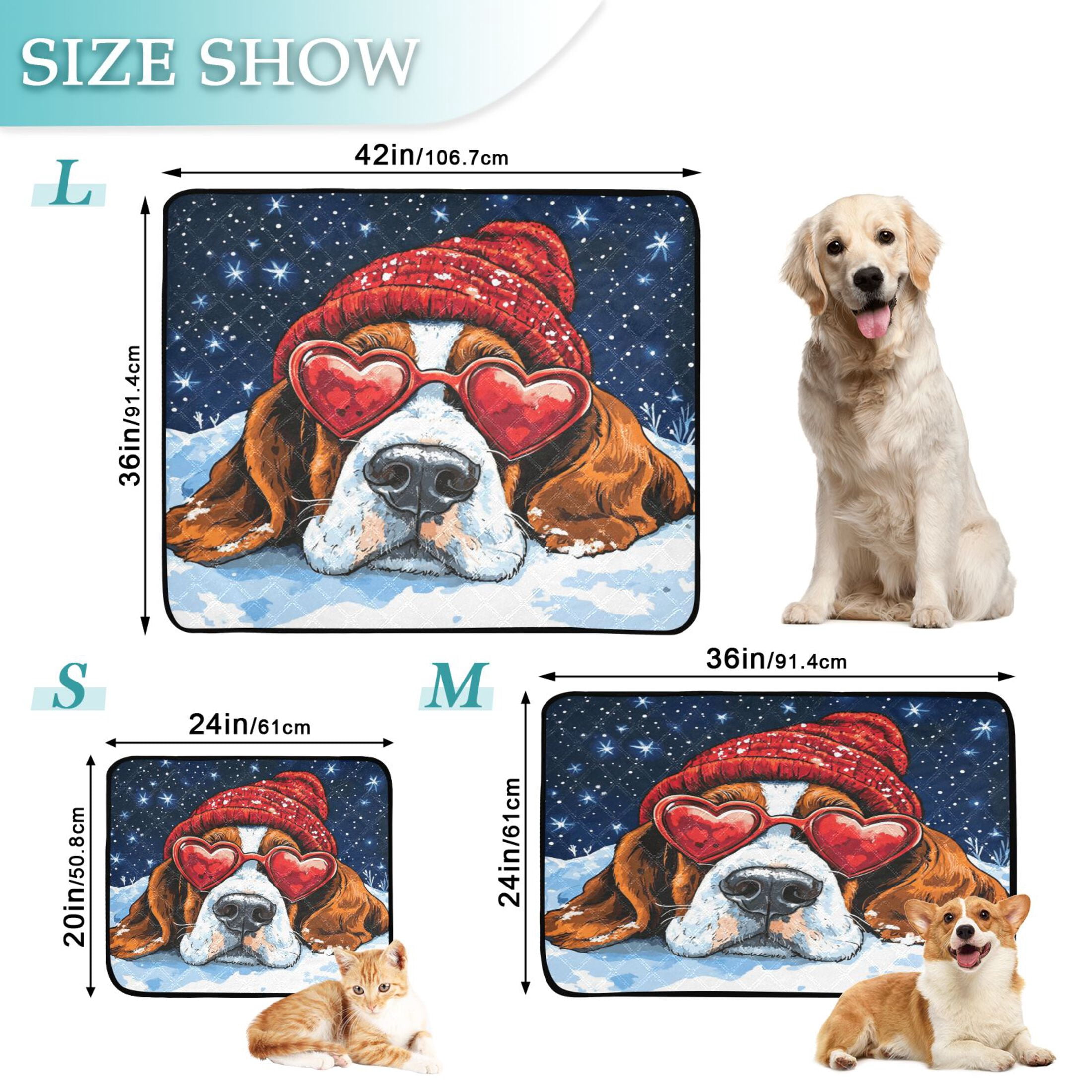 Qxltty Snow Basset Hound Cat litter Pads Pet Set of 2 Diaper Mats Center Anti-leakage Layer Absorbent Soft and Comfortable