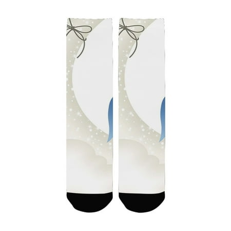 

Kids Cute Owl Dozing on Crescent Moon with Stars Good Sleep Baby Print Light Blue Pearl Earth Yellow Women s Custom Socks (Made In USA)