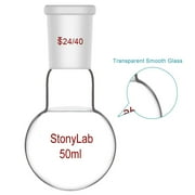 StonyLab 50ml Round Bottom Single Neck Lab Flask, Clear Heat‑resistant Borosilicate Glass with 24/40 Joint