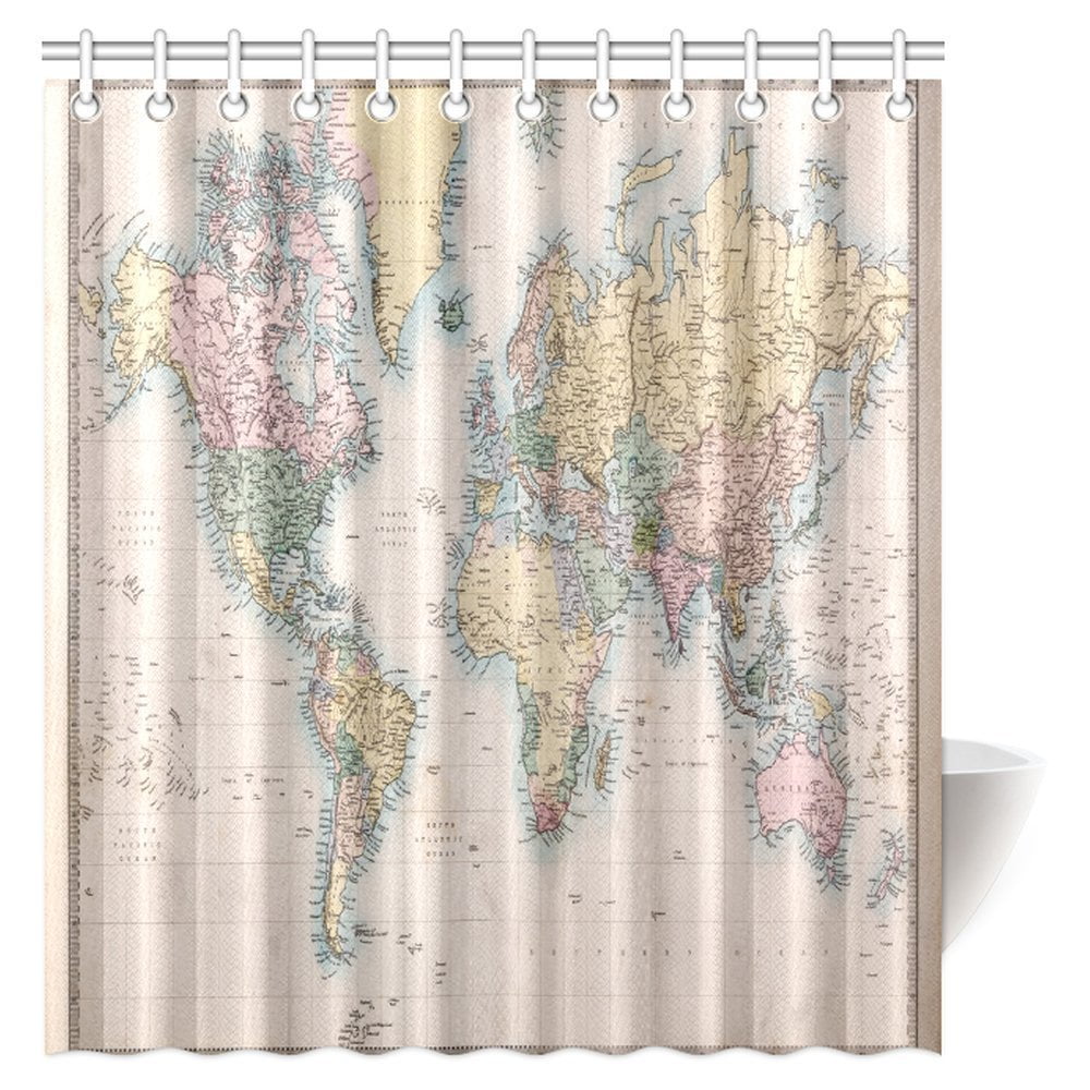 Mypop Old World Map Shower Curtain Original Hand Colored Of The Chart For Emperors Art Print Decor Fabric Bathroom With Hooks 66 X 72 Inches Com Decor Fabric Bathroom Shower Curtain, Old World Map Shower Curtain