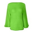 thumbnail image 4 of Crochet Top, Yigetop Women's Mesh Long Sleeve Tops Boat Neck See Through Sweater Crochet Knit Tops Sheer Tops for Women Green M, 4 of 5