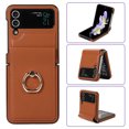 thumbnail image 1 of ELEHOLD for Samsung Z Flip 4 6.7 inch Slim Advanced Leather Texture Case, 360 Degree Rotatable Ring Buckle Magnetic Absorption Tempered Film Protection Shockproof Folding Case,Brown, 1 of 11