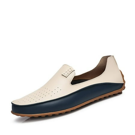 

Susugrace Men Leather Casual Loafers Summer Flats Slip-on Breathable Moccasins Hombres Autumn Soft Drive Shoes Outdoor Size 47