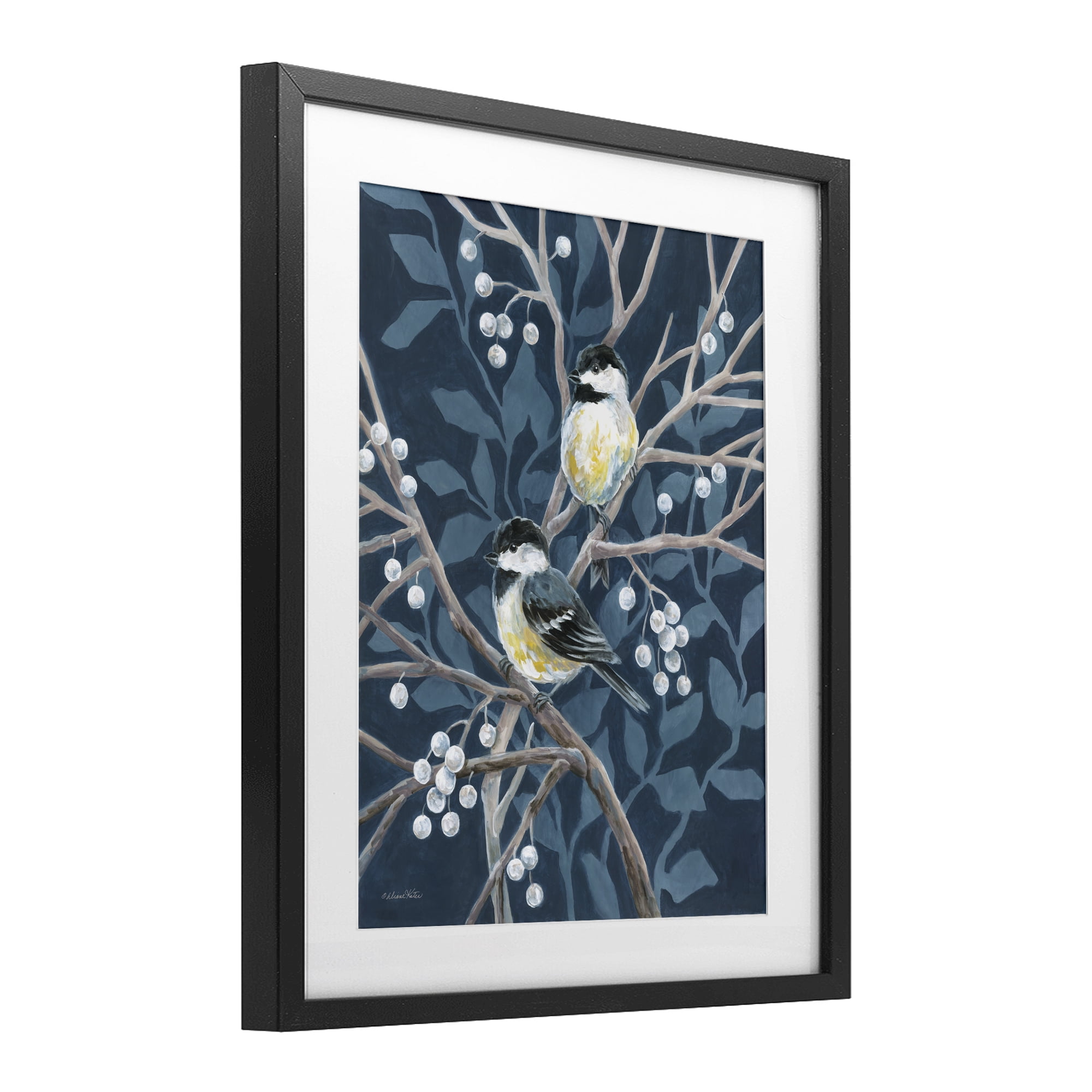 Stupell Industries Chickadees on Winter Berries Black Framed Print Under Glass, design by Diane Kater