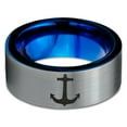 thumbnail image 2 of Tungsten Anchor Band Ring 8mm Men Women Comfort Fit Blue Flat Cut Brushed Gray Polished, 2 of 4