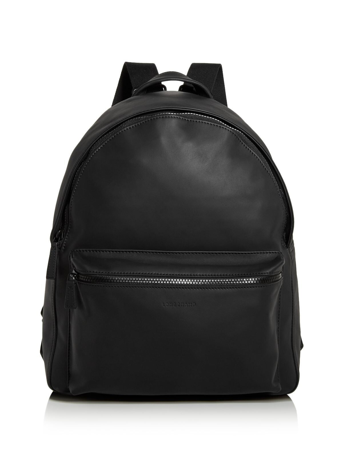 LONGCHAMP Black Parisis Logo Leather GunmetalTone Hardware Laptop Sleeve Textile Lining