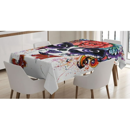 

Sugar Skull Decor Tablecloth Watercolor Painting Style Girl with Make Up and Floral Crown Big Eyes Rectangular Table Cover for Dining Room Kitchen 60 X 90 Inches Multicolor by Ambesonne