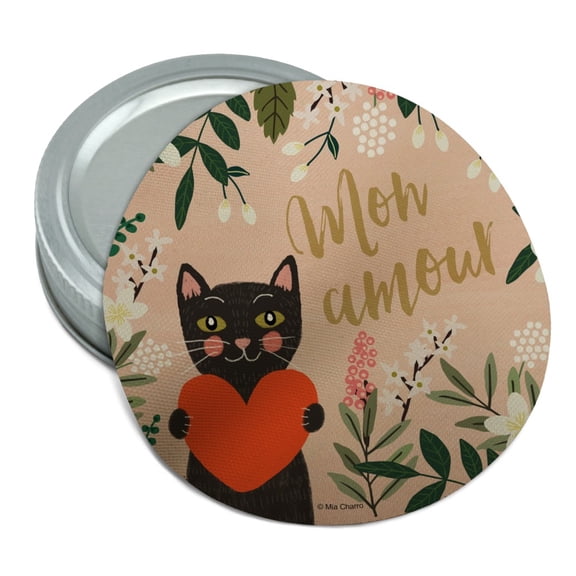 Mon Amour My Love French Cat Heart Round Rubber Non-Slip Jar Gripper Lid Opener