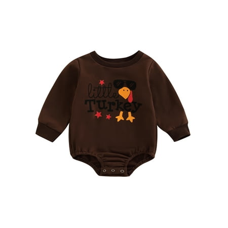

Bagilaanoe Newborn Baby Girl Boy Thanksgiving Romper Sweatshirt Long Sleeve Bodysuit Letter Turkey Print Pullover 6M 12M 18M 24M Infant Casual Tee Tops