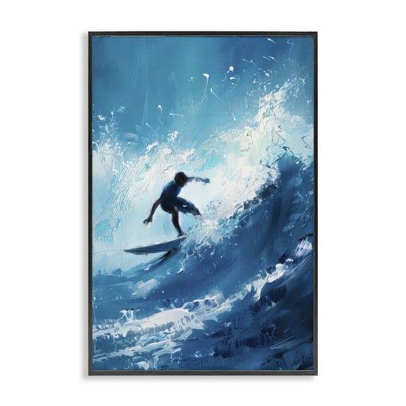 Stupell Industries Surfer & Splashing Wave Sports & Sports Teams Painting Black Framed Art Print Wall Art, 12 x 18