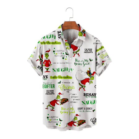 

MLFU Boys Christmas Elf Shirt Button Down Short Sleeve Novelty Polyester Hawaii Shirts with Pocket Blouses Plus Size Men