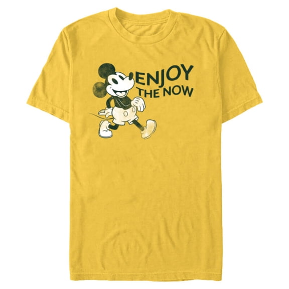 Disney Mickey Mouse Striding Retro Distressed Enjoy The Now - Short Sleeve Blended T-Shirt for Adults - Customized-Yellow
