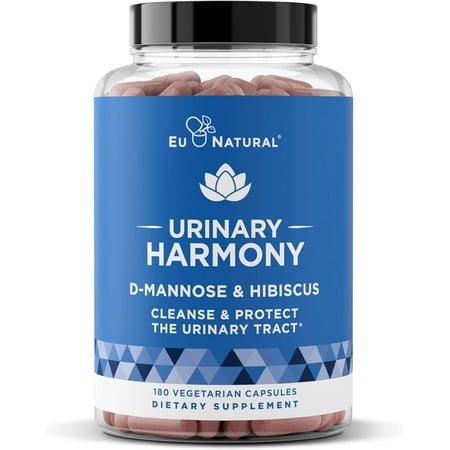 Urinary Harmony D-Mannose Supplement – Urinary Tract Health for Women – Potent Clinical Strength Formula Cleanses and Flushes the Urinary System–180 Fast Acting Capsules