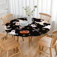 thumbnail image 3 of Gothic Halloween Table Cover Elastic Waterproof - Skull Spider Cobweb Print for Outdoor Dining,52 inch Round Elastic Tablecloth, 3 of 7