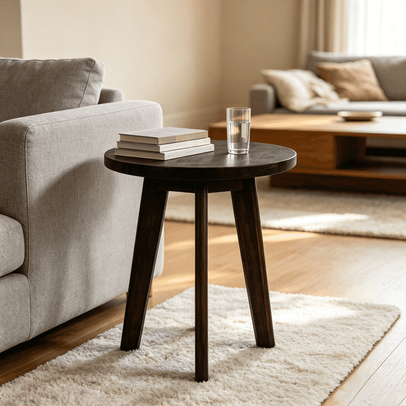 HAOMINS Side Table, Modern Solid Wood Round End Table, 3-Leg Nightstand for Small Spaces Living Room, Bedroom