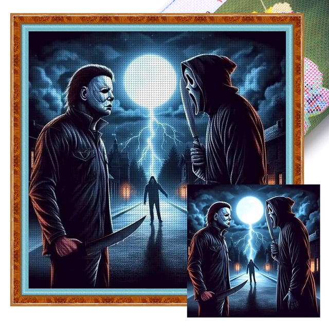 Hilo Algodón Ecológico Bordado Figura Terror Impresa 11CT Punto Cruz 50x50cm