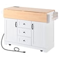 thumbnail image 3 of White Kitchen Island Cart with Drop Leaf & Power Outlets – 55.7” Rolling Kitchen Island for Storage, Dining & Workstation Use, 3 of 39