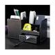 thumbnail image 3 of Organizador de escritorio multifunción de cuero con estructura de madera, caja de almacenamiento para lápices, bolígrafos, teléfonos celulares, tarjetas de presentación comerciales, soporte, 3 of 5