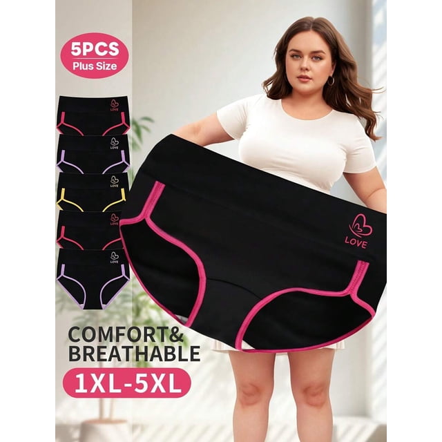 5 Pack Plus Size Womens High-Waist Panties Multicolor Comfort Fit