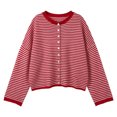 thumbnail image 6 of GEWSEY Womens Striped Cardigan Sweater Casual Crew Neck Open Front Button Down Long Sleeve Knit Sweaters Fall Outerwear (Red, L), 6 of 6