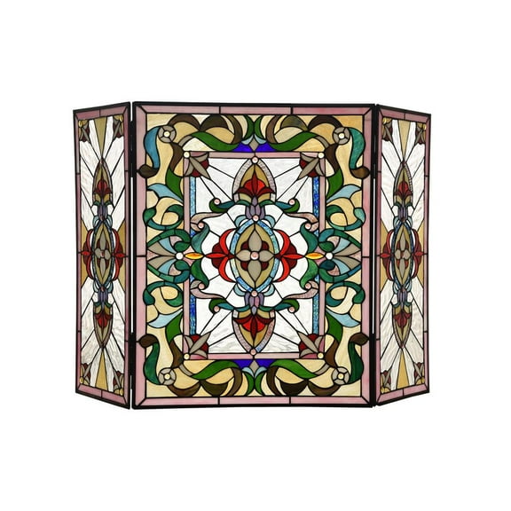 CHLOE Aylee Tiffany-style 3pcs Folding Victorian Fireplace Screen 44" Wide