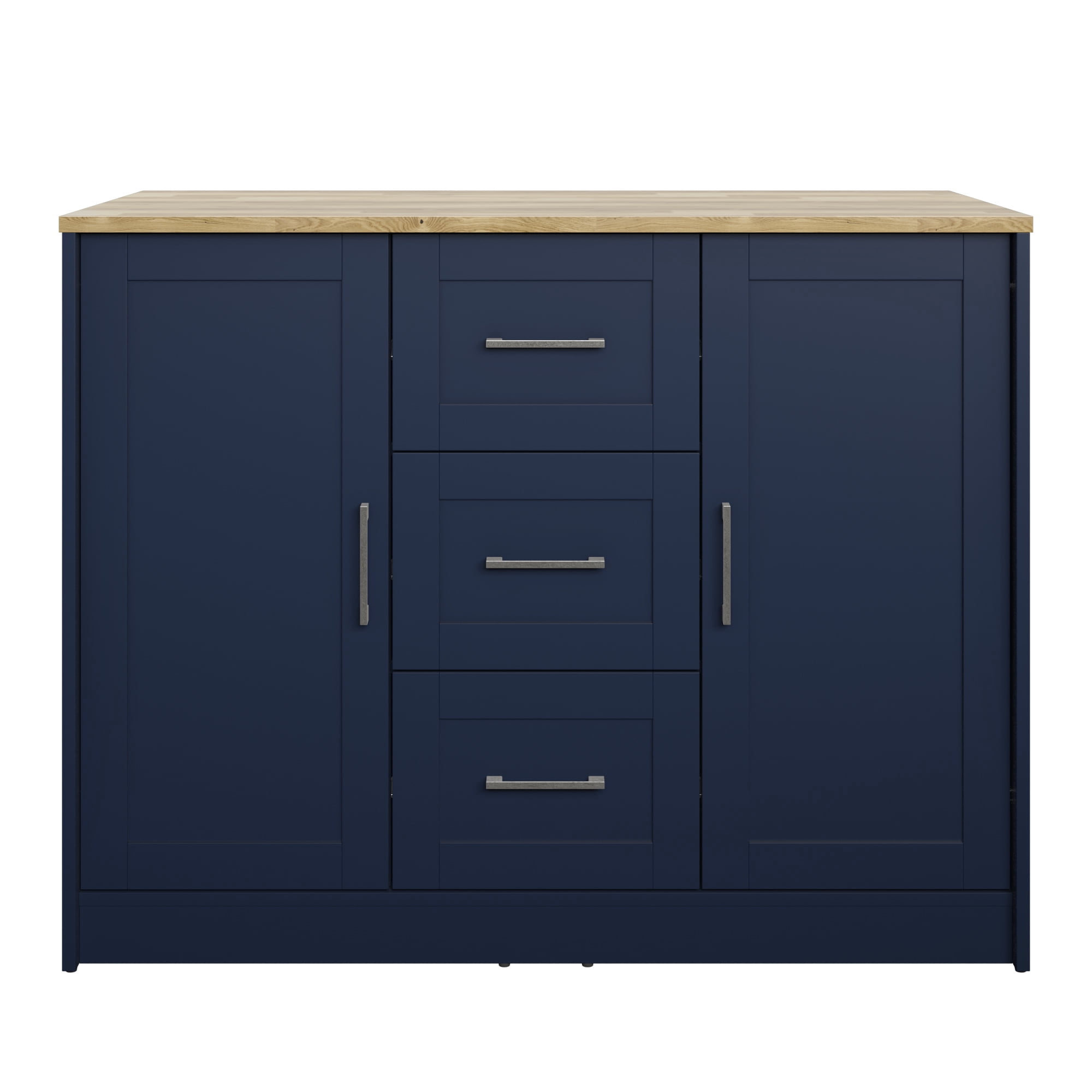 Twin Star Home 46" Traditional Kitchen Island with Butcher Block Top, Insignia Blue