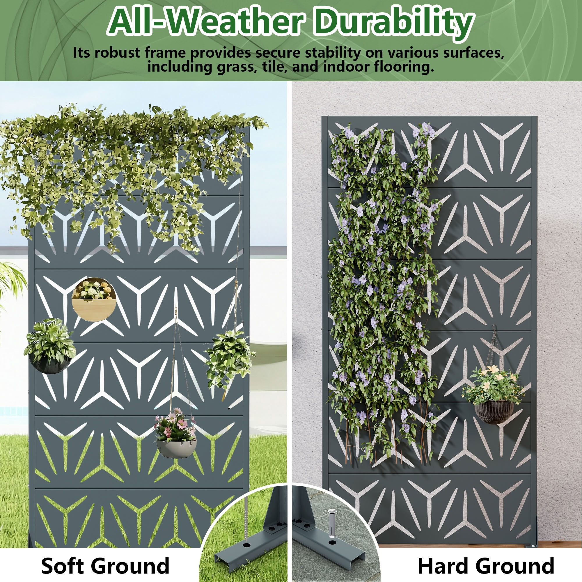 MAYEERTY 6 Panels Metal Outdoor Privacy Screen Panel Garden Divider Patio Backyard Decorative Privacy Fence, 72×35.4×15.7in