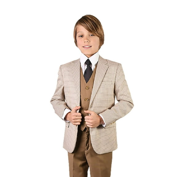 B-104 Tan 3Pc Compose Suit With Vest by Alberto Nardoni Brand Designer