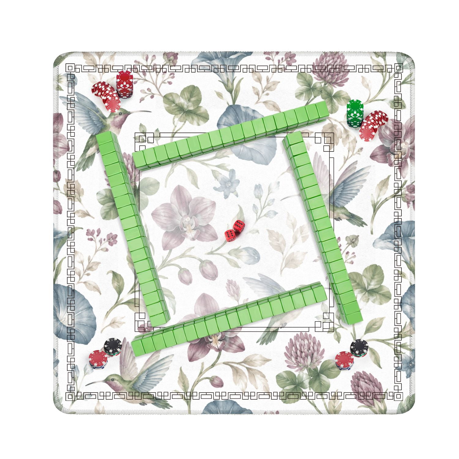 Mahjong Mat 31.5" x 31.5" Hummingbirds Flowers Pastel Colors White Non-Slip Noise Reduction American Mahjong Tiles Table Cover for Dominoes Poker Card Board Games Gift