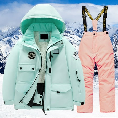 Hwmodou Toddler Girl Clothes Sets Childrens Kid Ski Suit Multi Pocket Jacket Pants Winter Windbroof Snowboarding Winter Warm Snow Suits Unisex Outerwear Sets