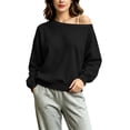 thumbnail image 6 of Nugftut Sweatshirts for Women Off Shoulder Fleece Crewneck Casual Long Sleeve Shirts Loose Fit Tops, 6 of 8