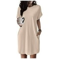 thumbnail image 7 of Razzly Women's Casual Dress Soft T Shirt Loose Dress with Pockets Short Sleeve Summer Tunic for Everyday Wear and Comfort(Beige,2XL), 7 of 7