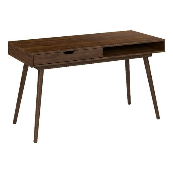 Maklaine Contemporary Engineered Wood 54W Writing Desk in Dark Walnut