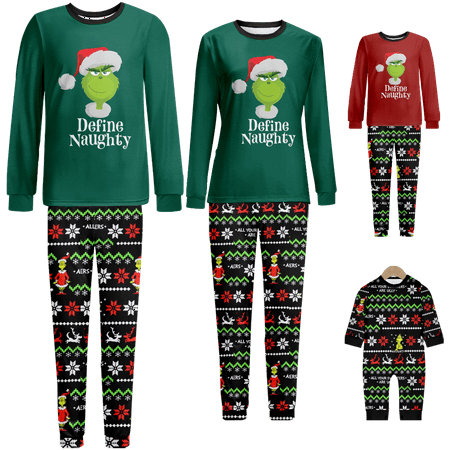 

FUNIER Family Matching Christmas Pajamas Sets Christmas Grinch Print Sizes for Adult-Kids-Baby-Pet 2 Pieces Top and Pants Bodysuits Sleepwear Pajamas Set