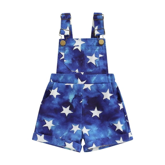 Suealasg Little Boys Girls 4th of July Jumpsuit 1T 2T 3T 4T 5T 6T Kids Sleeveless Star Print Spaghetti Strap Denim Romper Overalls Toddler Summer Independence Day Clothes